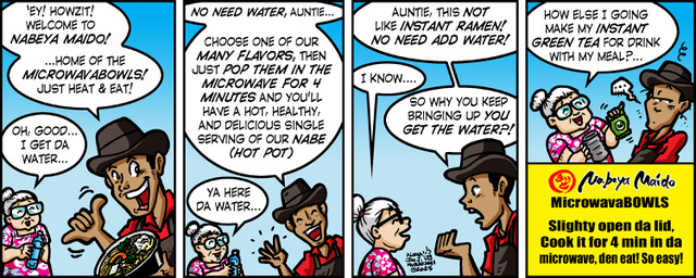 Nabeya Maido comic strip showing customer interaction about microwavable bowls